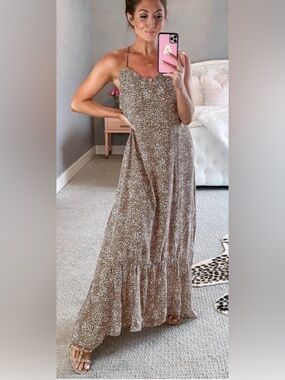 Flawless Brown Speckled Maxi Dress - Sleeveless Flow